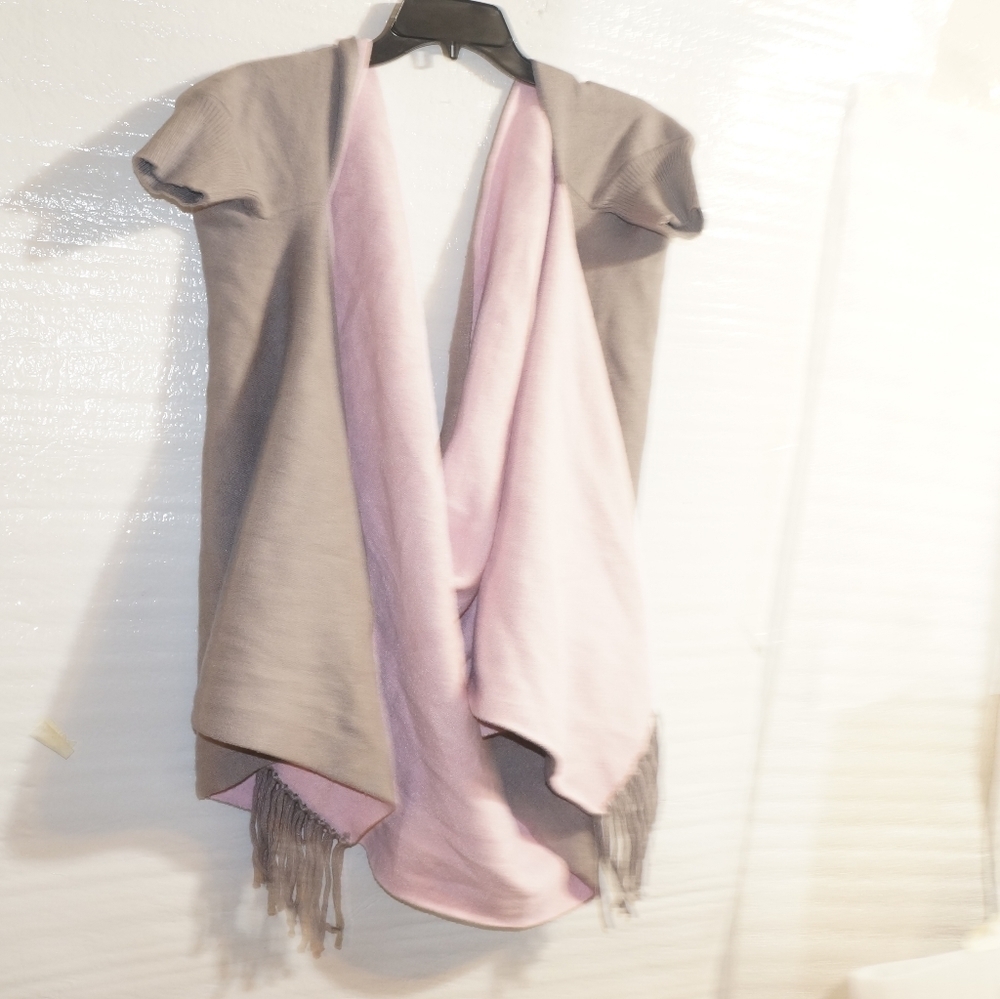 Pink Gray Sweater poncho wrap